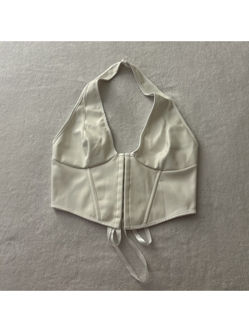Halter Top Backless Corset Top- Size L White